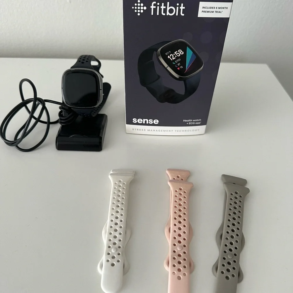 Fitbit Sense Smart water 5 Bands Included Plus Orig Package & Charging Stand